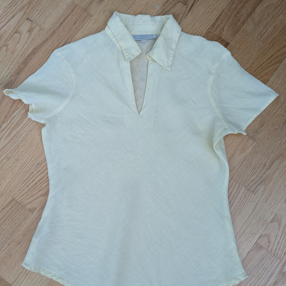 Vintage Beechers Brook - Elegant Pale Yellow Button Down Shirt for Women
